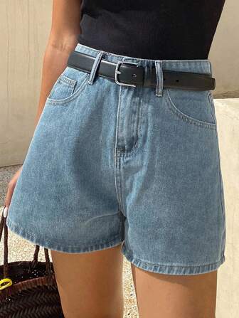 DAZY Pantaloncini di jeans a vita alta a-line lavati vintage da donna per l'estate
