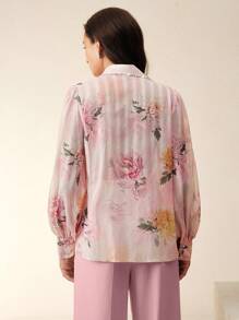 Anewsta Romantic Elegant Floral Embellished Print Blouse