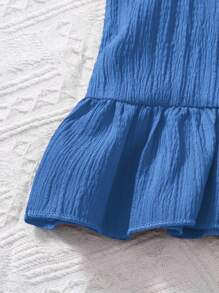 2pcs Young Girl Set: Woven Solid Color Round Neck Sleeveless Tank Top And Woven Solid Color Loose Shorts