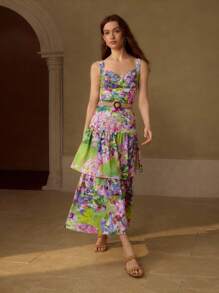 MOTF PREMIUM LINEN ALLOVER PRINT TIERED LAYER DRESS - Multicolor - View 6