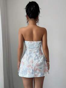 SHEIN LUNE 女士优雅浪漫串珠刺绣花卉图案迷你连衣裙，适合宴会、派对、浪漫约会、花园聚会 - 白色 - 查看 2