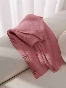 CosyJoli Plus Size Casual Knitted Cardigan With Heart Embroidery In Fall/Winter - Pink - View 3