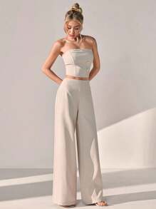 CLARA VERO 2 piezas Crop Top y Pantalón de Pierna Ancha