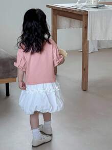 Dazy Kids Kleinkind Mädchen Rundhals Kontrast Farbige Puffärmel Midi Sommer Lässig Kleid