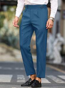Manfinity Mode Men's Solid Color Pocket Business Casual Dress Pants, Old Money Style - Blue - View 6