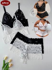 SHEIN 2pcs/Set Women Plus Size Sexy Lace Lingerie Set
