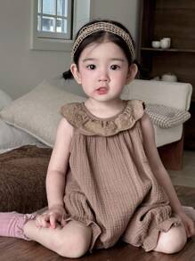 Dazy Kids Infant Girls' Round Neck Casual Korean Style Romper, Summer - Coffee Brown - View 2