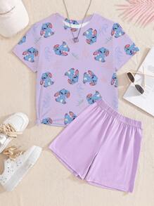 GraphicGems 1 Set Tween Girls' Casual Cute Animal & Strawberry Print Short Sleeve T-Shirt And Shorts Set, Fashionable And Comfortable For Spring/Summer Outings, Streets, Home Or School