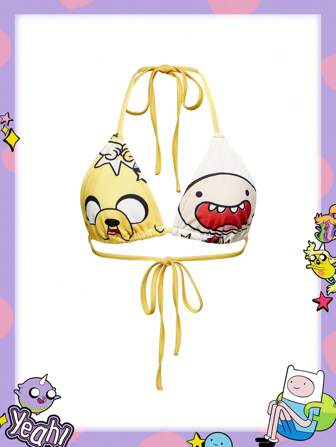 Adventure Time X ROMWE Top estivo, sexy, con grafica a cartone animato, schiena scoperta e collo alto