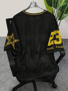 Aesthetic Post Camiseta informal de verano con estampado numérico para hombre, talla grande - Negro - Ver 2