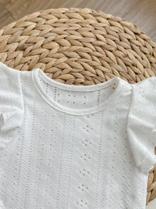 新生女宝宝简约可爱纯色针织弹力短袖连体衣，开裆设计，2件套，夏季