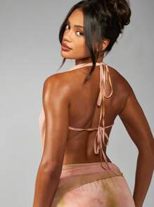 MISSGUIDED 雪纺围脖领露背长裙优雅夏季婚礼宾客垂坠拖地长礼服特殊场合正式晚装