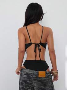 SHEIN PETITE Women's Summer Beach Holiday Crossed Neck Halter Bodysuit