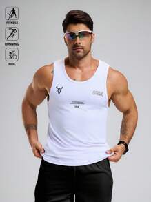 Manfinity Sport Polished Camiseta de tirantes casual, deportiva y de fitness con estampado de eslogan para hombres, cuello redondo