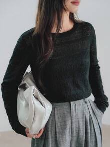 Dazy-Less Women's Long Sleeve Knit Sweater, Casual Office Wear, Suitable For Spring, Autumn & Summer,Fall Women Clothes - Black - View 2