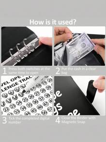 1 pieza Libro de desafíos de ahorro de dinero con 100 sobres, carpeta para ahorro de dinero con sobres, kit de carpeta de desafío de 100 sobres, libro de presupuesto A5 - una manera fácil y divertida de ahorrar $5,050 - Negro - Ver 3