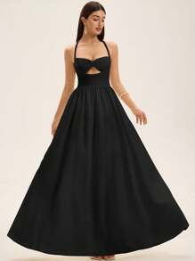 GENKIRA Đầm Maxi Xòe Ôm Body Thiết Kế Cao Cấp Dây Cong Dây Buộc Ngực Khoét Hở Eo Thời Trang Mới Cho Nữ - màu đen - Xem 6