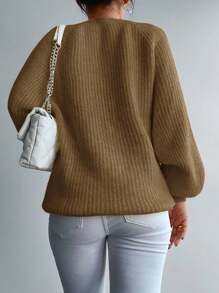 RueChic Solid Raglan Sleeve Jumper - Brown - View 2