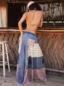 Bohemela Quần Jeans Ống Rộng Kẻ Sọc Rộng Phong Cách Boho Country Vintage Cho Nữ Mùa Hè & Thu - Nhiều màu - Xem 7
