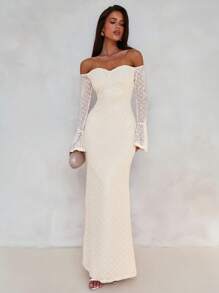 Aloruh 女士秋冬新款人造毛皮针织紧身长袖鱼尾连衣裙 - 白色 - 查看 3