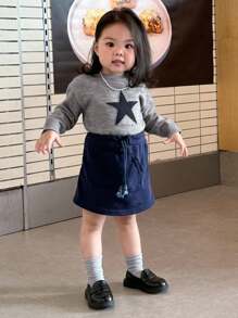 Dazy Kids Áo len dài tay cổ tròn họa tiết ngôi sao cho bé gái, quần áo trẻ em gái. - Xám - Xem 2