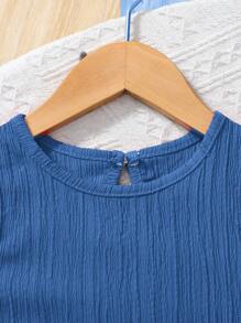 2pcs Young Girl Set: Woven Solid Color Round Neck Sleeveless Tank Top And Woven Solid Color Loose Shorts