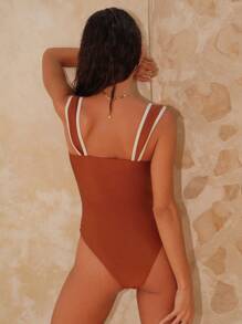 Swim Chiccia Women's One-Piece Swimsuit For Summer, Three-Color Combination, Shiny Fabric, Ocean Five-Star Metal Accessories, Modified Fit For Vacation