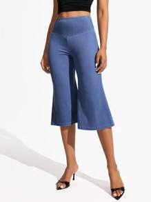 SHEIN Essnce Quần jeans ống loe lửng 3/4 cạp cao, kiểu dáng thường ngày, đa năng dành cho nữ. - Rửa trung bình - Xem 6