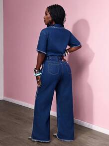 Slaydiva Mono informal de mezclilla desgastada con mangas cortas