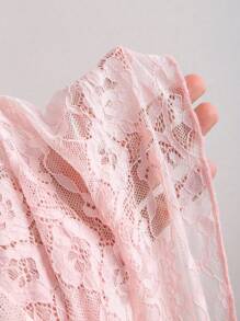 Glamine Pink Off-Shoulder Long Sleeve Elastic Lace Ruched Sheer Crop Top For Women, French Style Hollow Out Short Sexy T-Shirt, Transparent Slim Club Party Summer Casual Fall Cloth For Women