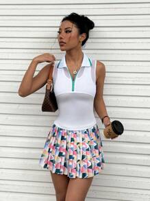 CourtClass 女式修身无袖休闲健身 Polo 衫 - 白色 - 查看 4