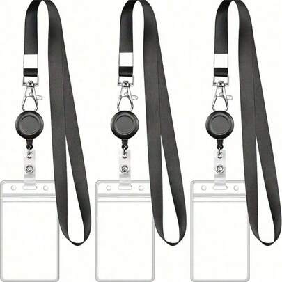 SHEIN 1/2/3/5 件伸缩身份证徽章夹 - 防水 PVC 卡套，带挂绳，适合教师/办公室工作人员返校使用