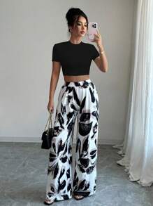 Elenzga 2pcs Casual Holiday Short Sleeve Striped Shirt And Shorts Set