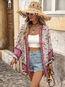 Brillora Open Front Graphic Print Kimono Summer