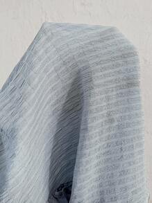 SHEIN Ruffle Collar Open Front Double Layer Cap Sleeve Women Textured Jacquard Pajama Set - Baby Blue - View 7