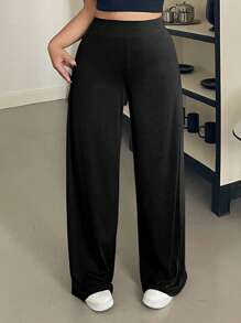 Dazy Plus Pantalones casuales de punto con cintura elástica y pierna acampanada de unicolor