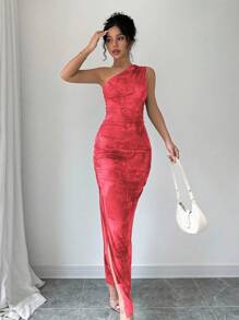 Selianne 女式无袖花卉印花侧开衩时尚修身度假长裙女装 - 粉色 - 查看 5