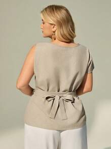 Auralis Plus Size Solid Color Summer Khaki Smart Casual Office Shirt,Elegant Commuter Business Asymmetric Sleeve Tops,Teacher Work Fashion For Women - Khaki - View 2