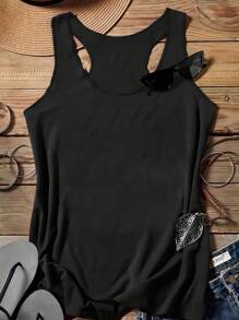 SHEIN LUNE 2pcs Plus Size Plain Casual Camisole Tops Back To School