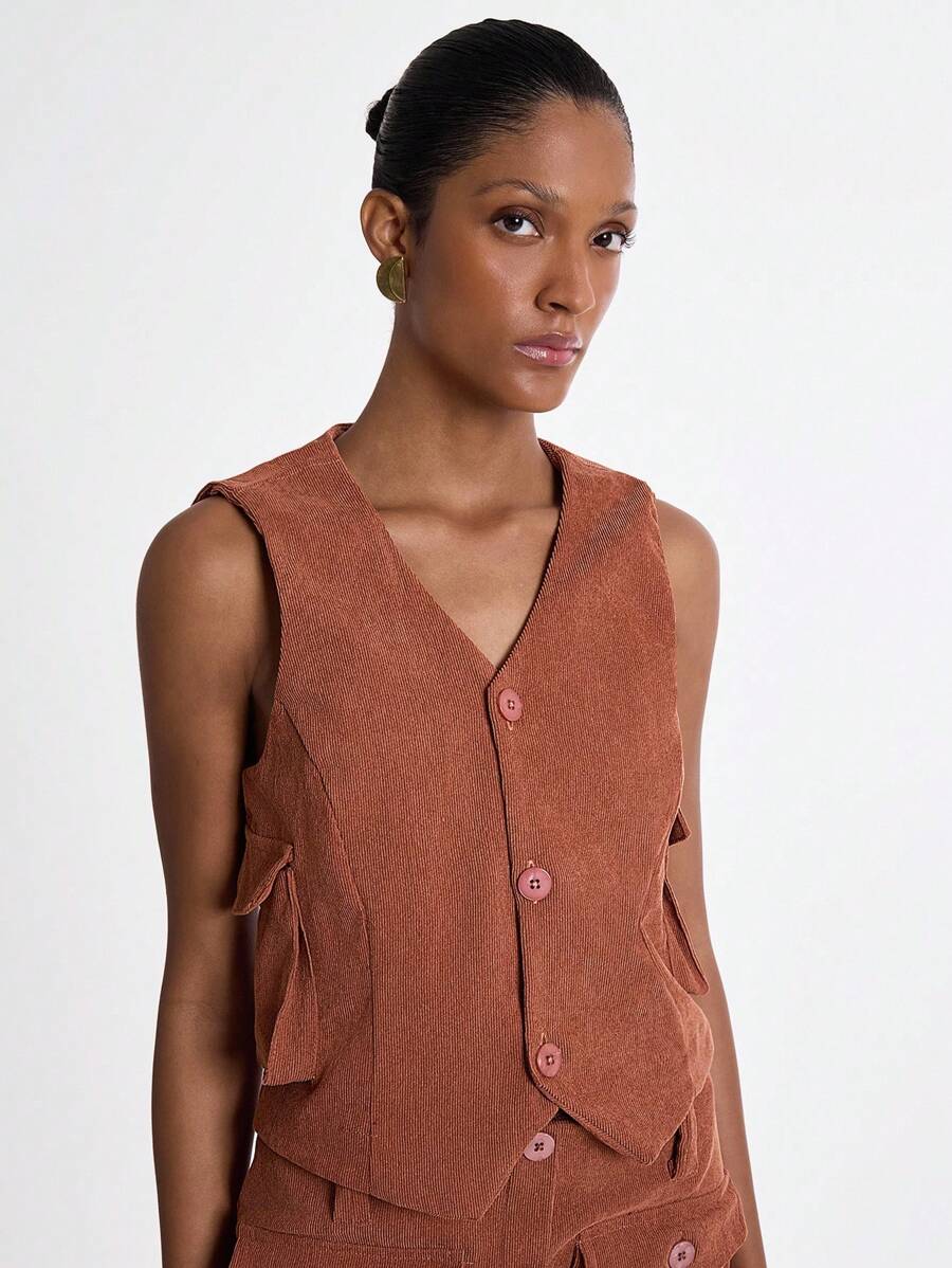 Daynim Áo khoác vest cài nút phía trước - Rỉ Nâu - Xem 1