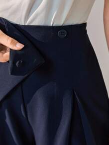 CLARA VERO Pantalones de pierna ancha de color sólido con detalles envolventes
