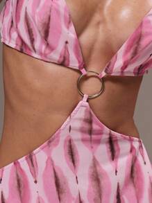 MUSERA 印花雪纺镂空吊带长裙，适合伊比沙岛度假、春夏海滩婚礼宾客、优雅约会之夜、秋季毕业典礼等场合。 - 粉色 - 查看 6