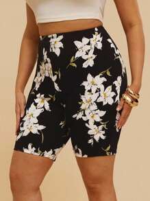 SHEIN VCAY Plus Size Elastic Waist Vacation Style Summer Boho Shorts - Multicolor - View 1