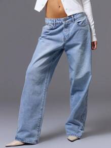 MUSERA 直筒牛仔裤 春季 90年代 可爱 夏季 Y2K 90年代 日常基础款 休闲 西部 音乐会 音乐节 锐舞派对 假日 冬季 工作 办公室 时尚 - 淺藍色 - 查看 2