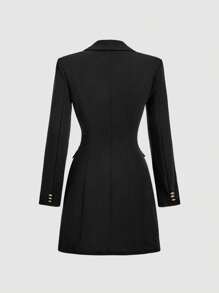SHEIN MOD 金属扣腰部修身黑色西装连衣裙 - 黑色 - 查看 2