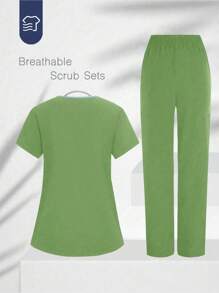 TaskEZ V领短袖口袋手术服上衣和裤子手术服套装