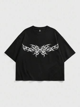 Winx Club X ROMWE Camiseta de manga corta de cuello redondo con estampado de mariposa, de verano y casual para hombres