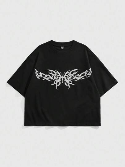 Winx Club X ROMWE Men's Summer Casual Butterfly Print Round Neck Short Sleeve T-Shirt