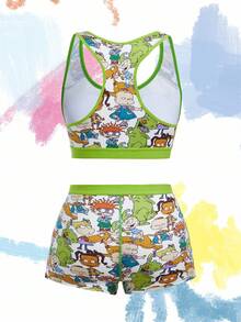 Nick 90s | SHEIN Damen Allover-Muster Set aus Rundausschnitt-BH und Höschen