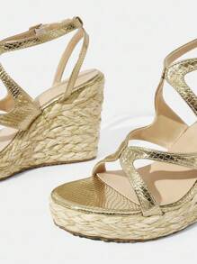 Styleloop Apricot Wedge Heel Thick Sole Sandals, Elegant Casual Vacation Party Date Wedding Banquet Bohemian Western Music Festival Wear - Gold - View 4